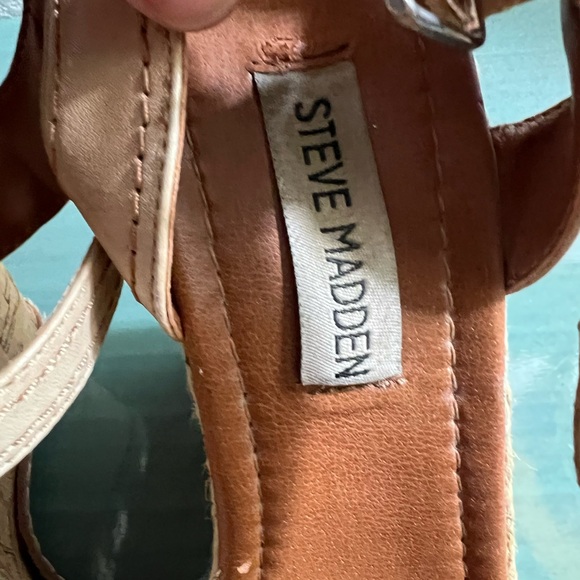 Steve Madden Cognac Brown Cork Wedges with Leather Bow Accent - Picture 9 of 10